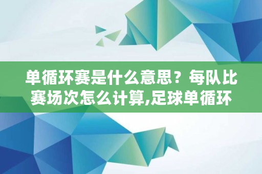 单循环赛是什么意思？每队比赛场次怎么计算,足球单循环赛是什么意思