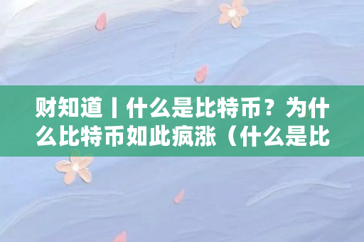 财知道丨什么是比特币？为什么比特币如此疯涨（什么是比特币行情走势）